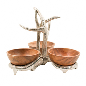 TL5722 Set Of 3 Bowls With Antler Stand Nickel