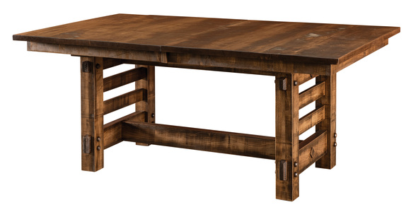 Trestle Table - 4-12'' Leaves, 42x72 - Rough Sawn Wormy Maple