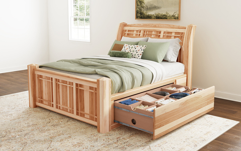 AHINT507F/AHINT507H/AHINT507Y/AHINT507Z Qn Arch Panel Bed W/Storage - Natural