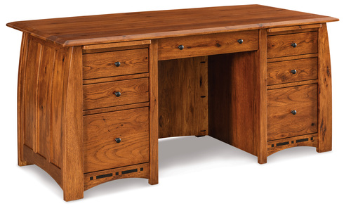 FVD-3365-BC Double Pedestal 7 Drawer Desk W/Finished Backside & Curved Top