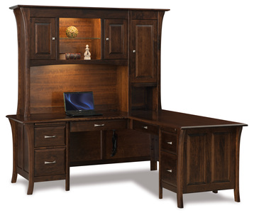 FVD-7878L-HT-EN 6 Drawer L Desk W/3 Door Hutch Top -- 78"W Left, 78"W Right