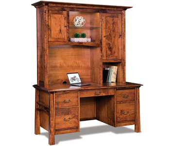 FVD-2865-HT-A Double Pedestal 5 Drawer Desk W/2 Door Hutch Top