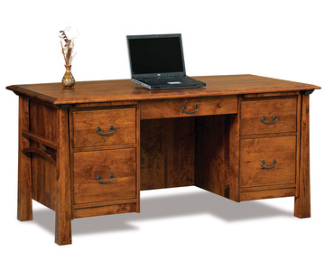 FVD-3365-A Double Pedestal 5 Drawer Desk W/Finished Backside & Curved Top