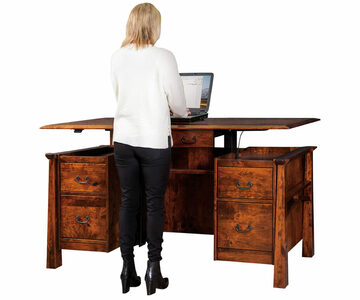 FVD-3371-A-S/S Sit/Stand Double Pedestal 5 Drawer Desk W/Finished Backside & Curved Top(With A 4 Programmable Height Switch And Keyboard Pullout)
