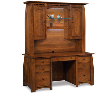 FVD-2865-HT-BC Double Pedestal 7 Drawer Desk W/2 Door Hutch Top