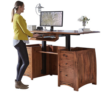 FVD-3371-BC-S/S Sit/Stand Double Pedestal 7 Drawer Desk W/Finished Backside & Curved Top (With A 4 Programmable Height Switch And Keyboard Pullout)