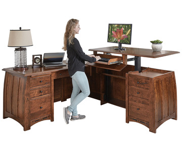 FVD-7882L-BC-S/S Sit/Stand 8 Drawer L Desk 78"W Left W/Unfinished Back, 82"W Right W/Finished Back, Keyboard Pullout And Lift Top (With A 4 Programmable Height Switch)