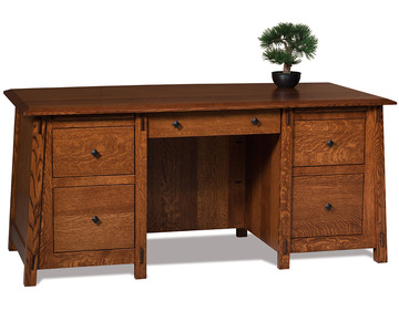 FVD-3365-CB Double Pedestal 5 Drawer Desk W/Finished Backside & Curved Top