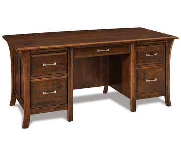 FVD-2865-EN Double Pedestal 5 Drawer Desk W/Unfinished Backside