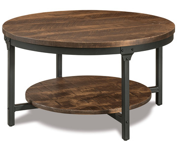 FVCT-38RS/W-HT 38" Round Steel/Wood Solid Top Coffee Table W/Shelf