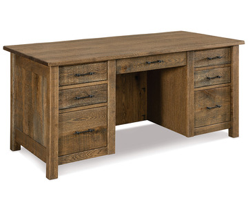 FVD-3365-HT Double Pedestal 7 Drawer Desk W/Finished Backside