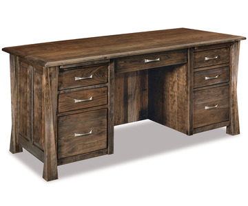 FVD-3365-LA Arc Double Pedestal 7 Drawer Desk W/Finished Backside & Curved Top