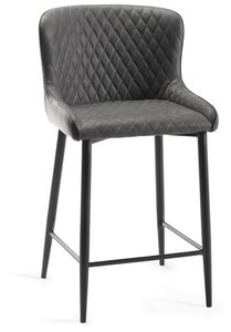 Dark Grey Faux Leather Bar Stools With Sand Black Powder Coated Legs