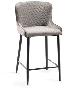 Grey Velvet Fabric Bar Stools With Sand Black Powder Coated Legs