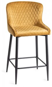 Mustard Velvet Fabric Bar Stools With Sand Black Powder Coated Legs