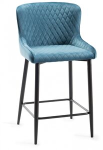 Petrol Blue Velvet Fabric Bar Stools With Sand Black Powder Coated Legs