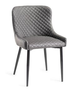 Dark Grey Faux Leather Chairs With Sand Black Powder Coated Legs