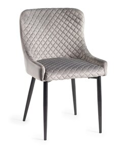 Grey Velvet Fabric Chairs With Sand Black Powder Coated Legs
