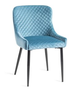 Petrol Blue Velvet Fabric Chairs With Sand Black Powder Coated Legs