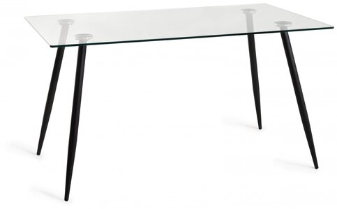 Tempered Glass 6 Seater Dining Table With Sand Black Powder Coated Legs